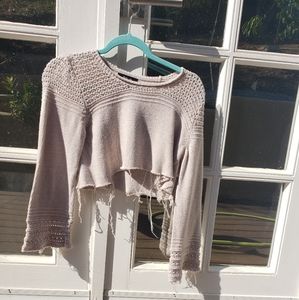Custom Made Distressed Crochet Crop Sweater NEW